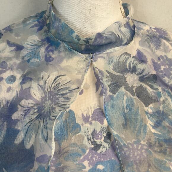 Vintage 70's Lorrie Deb Dress & Cape size 13/14 Blue Floral Bridesmaid Wedding - Picture 5 of 16